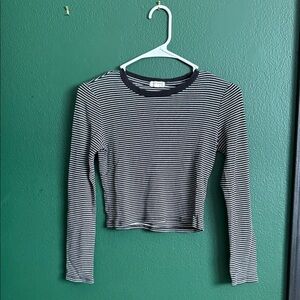 Striped Black and White Long Sleeve Crop Top